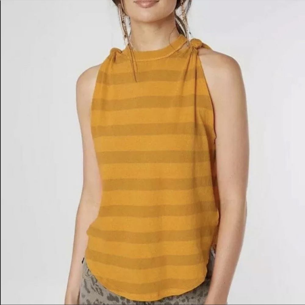 We The Free People Mandarin Orange Striped Twist Tank Top Sz Large